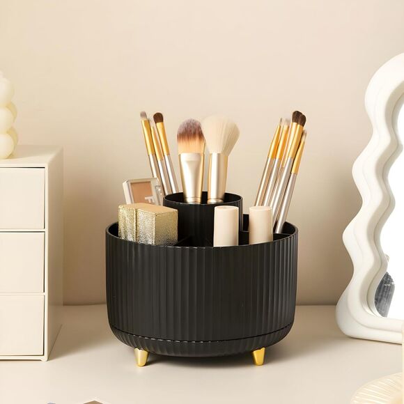 Diesisa 5 Slot Holder Brushes Black Cup 360° Rotating Makeup Brush Holder - Picture 1 of 5